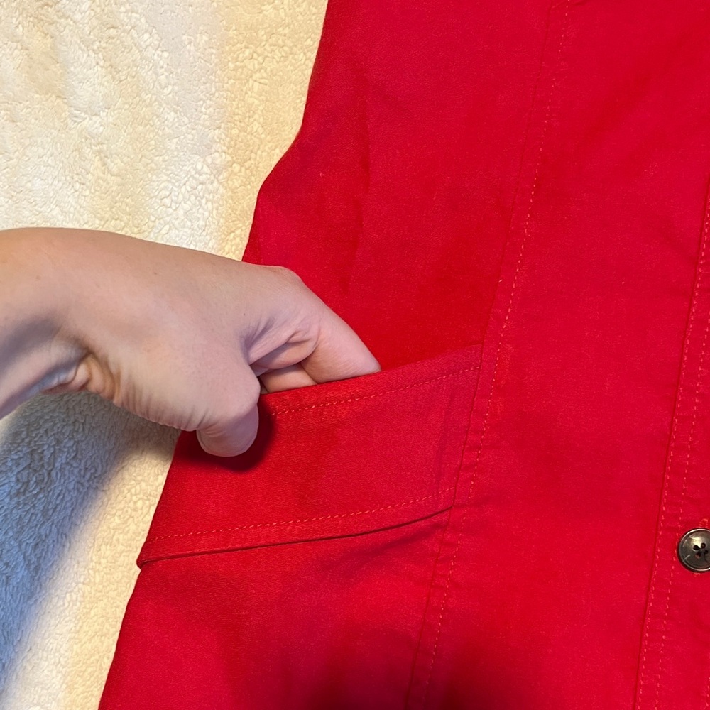 Anthropologie Maeve Scarlet Red Button-Front Mini Dress Collar Halter Pockets XS - Picture 2 of 5